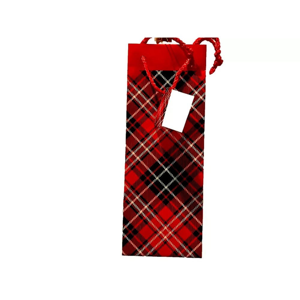 Christmas Wine Bottle Gift Bag  with Tag - Plaid
